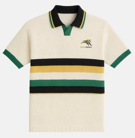 Official SA Legacy Threads™ BAFANA BAFANA YARN DYE STRIPE S/S KNITWEAR POLO- IVORY