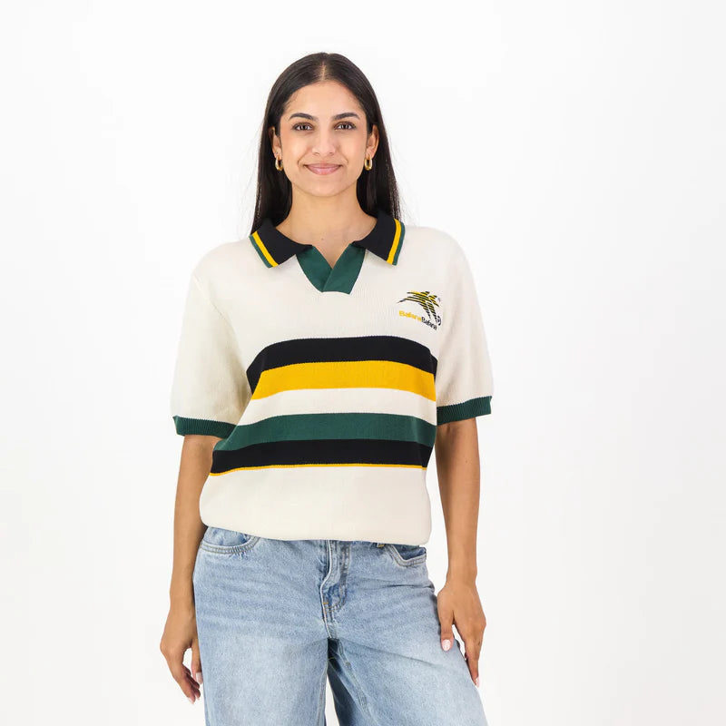 Official SA Legacy Threads™ BAFANA BAFANA YARN DYE STRIPE S/S KNITWEAR POLO- IVORY
