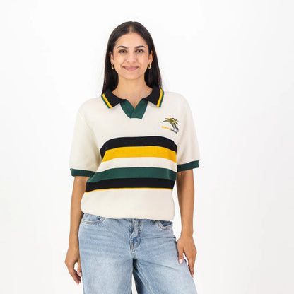 Official SA Legacy Threads™ BAFANA BAFANA YARN DYE STRIPE S/S KNITWEAR POLO- IVORY
